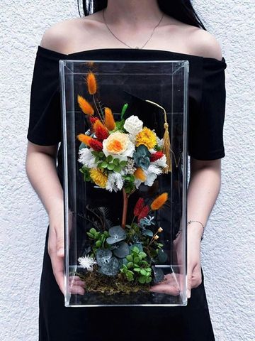 Hộp hoa khô tốt nghiệp La Saison de - tone xanh cam