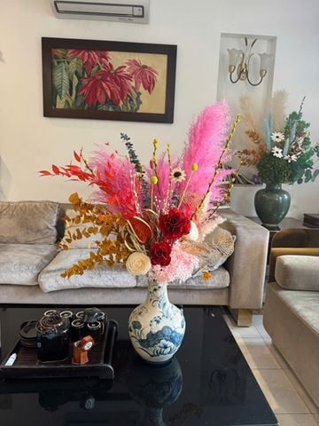 SET HOA NỘI THẤT TONE ĐỎ HỒNG