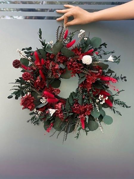 Vòng hoa nguyệt quế tone đỏ 40cm