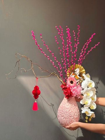 Bình hoa Tết nụ tầm xuân màu hồng M130714M