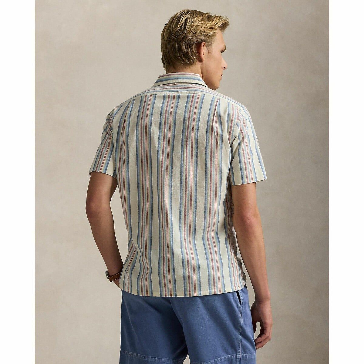  Ralph Lauren Classic Fit Striped Chambray Camp Shirt - Off White 