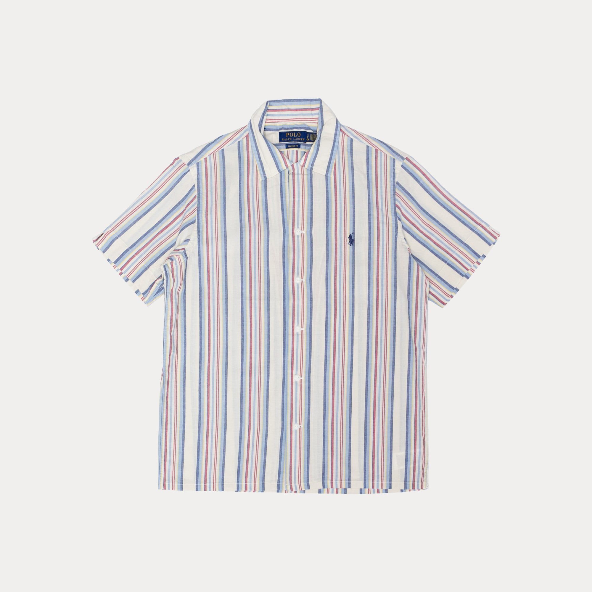  Ralph Lauren Classic Fit Striped Chambray Camp Shirt - Off White 
