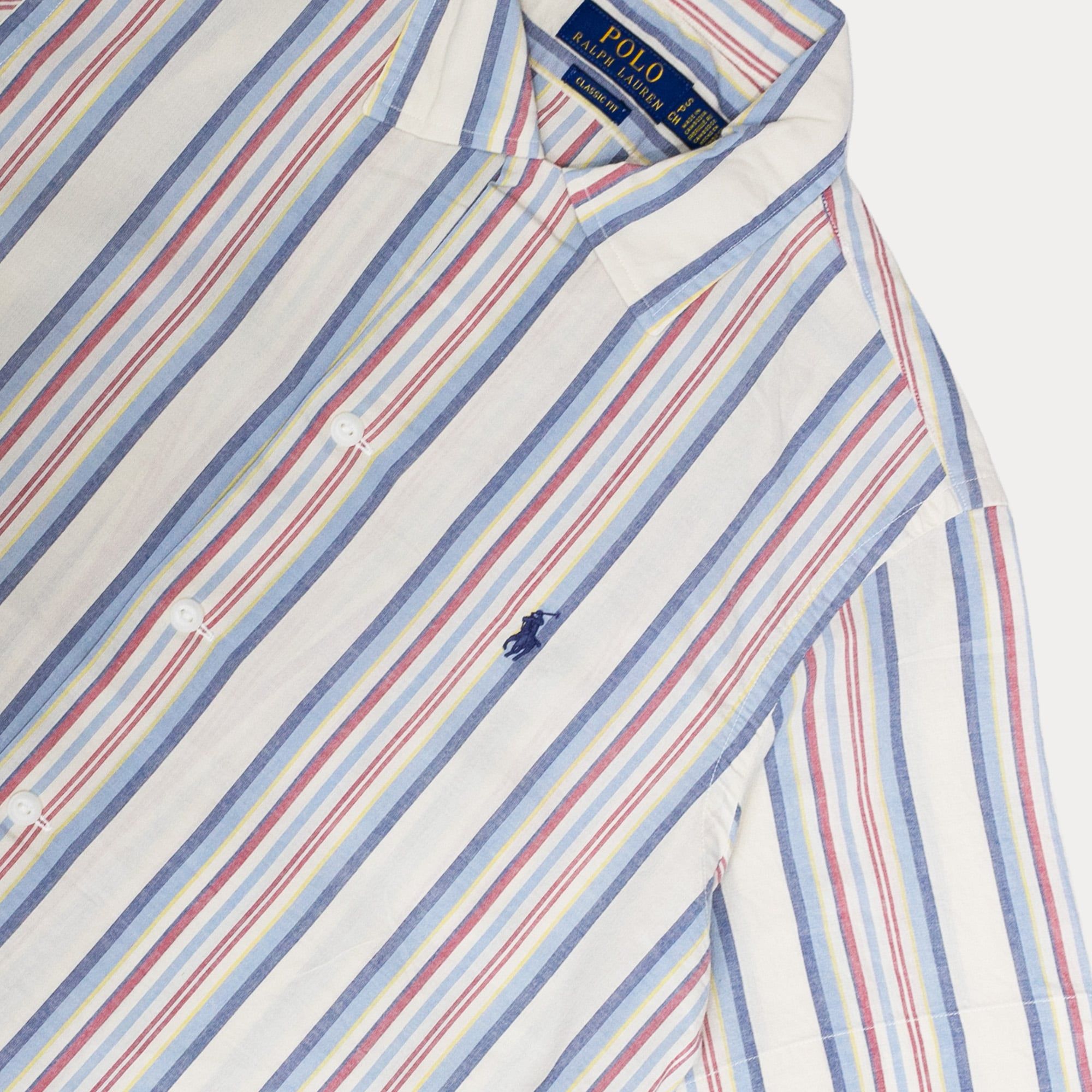  Ralph Lauren Classic Fit Striped Chambray Camp Shirt - Off White 