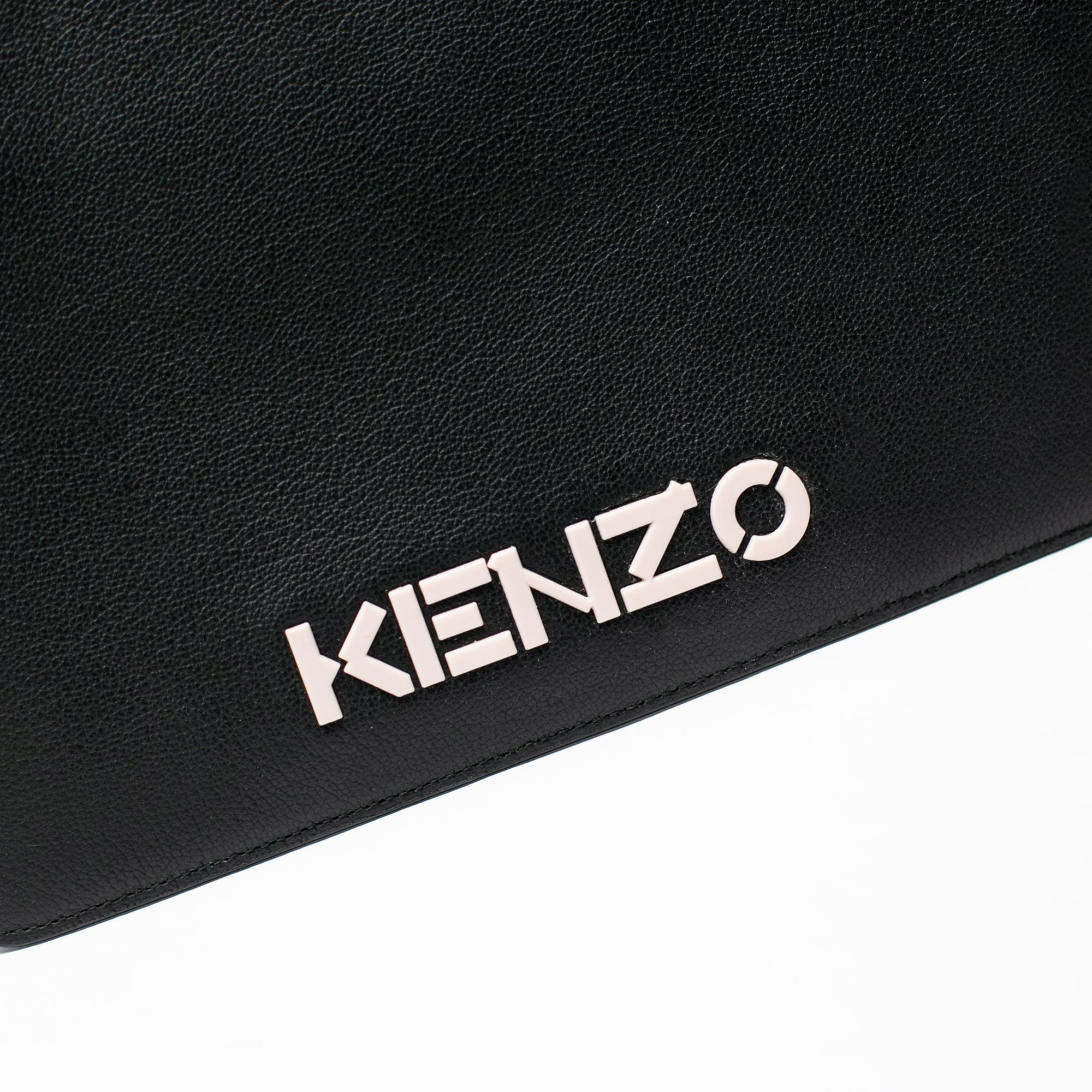  KENZO Logo Large Leather Clutch - Black / Yellow 