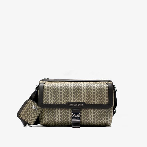  Michael Kors Eli MK2000 Logo Jacquard Messenger Bag - Tan 