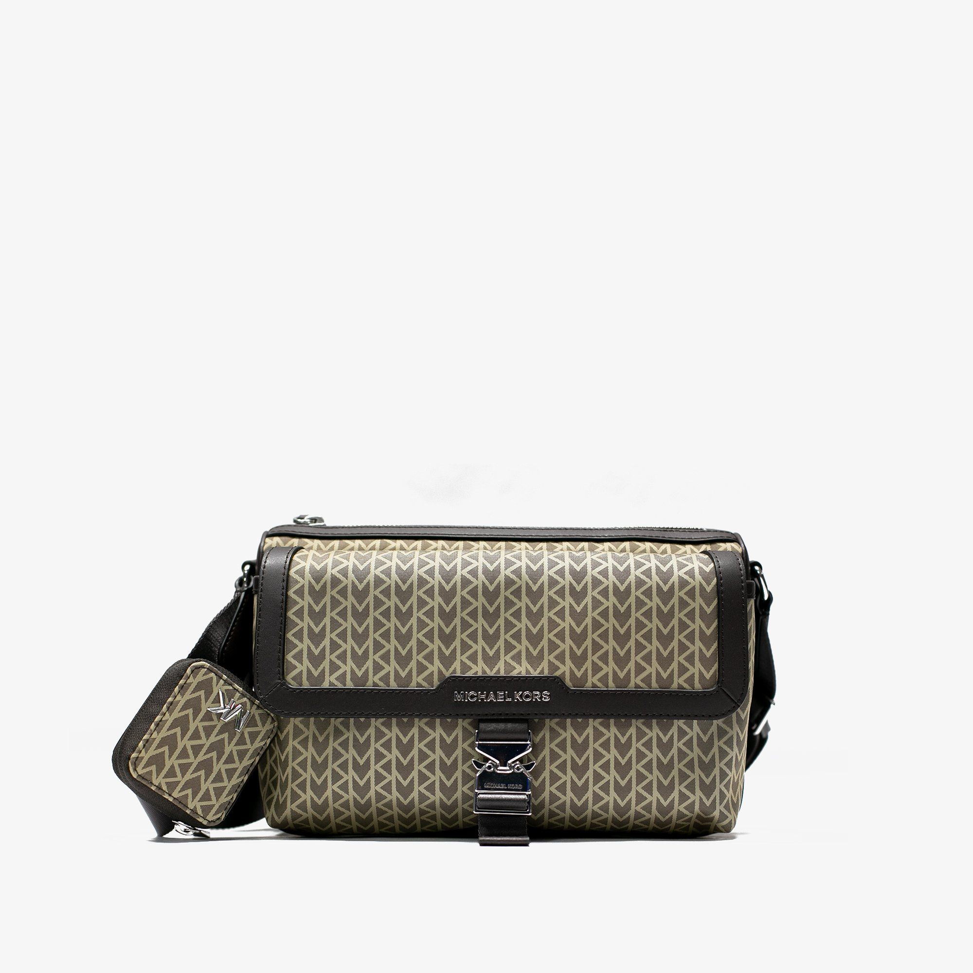  Michael Kors Eli MK2000 Logo Jacquard Messenger Bag - Tan 