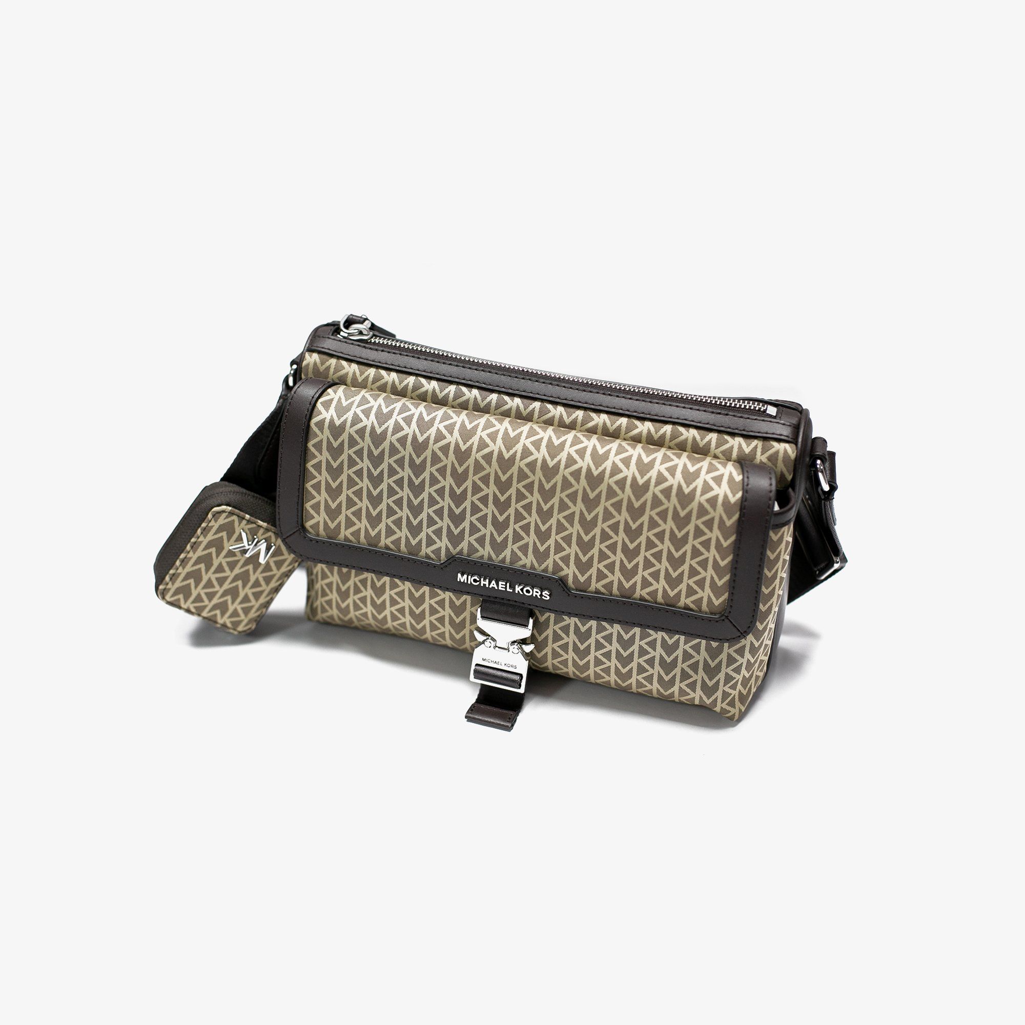  Michael Kors Eli MK2000 Logo Jacquard Messenger Bag - Tan 