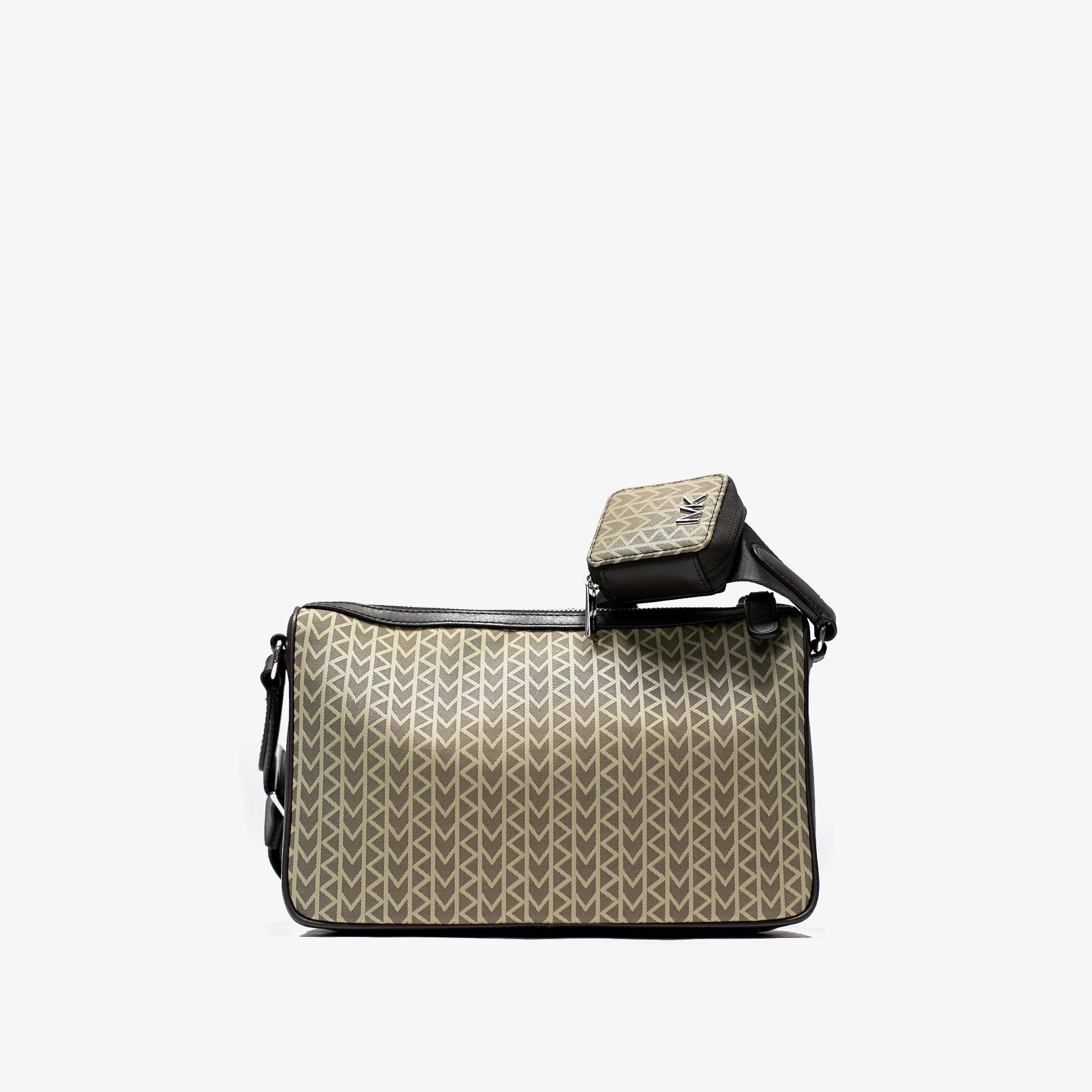  Michael Kors Eli MK2000 Logo Jacquard Messenger Bag - Tan 