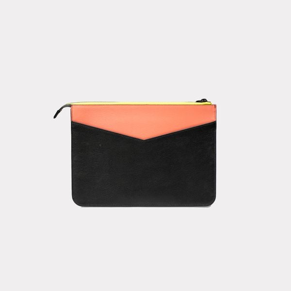  KENZO Logo Large Leather Clutch - Black / Yellow 