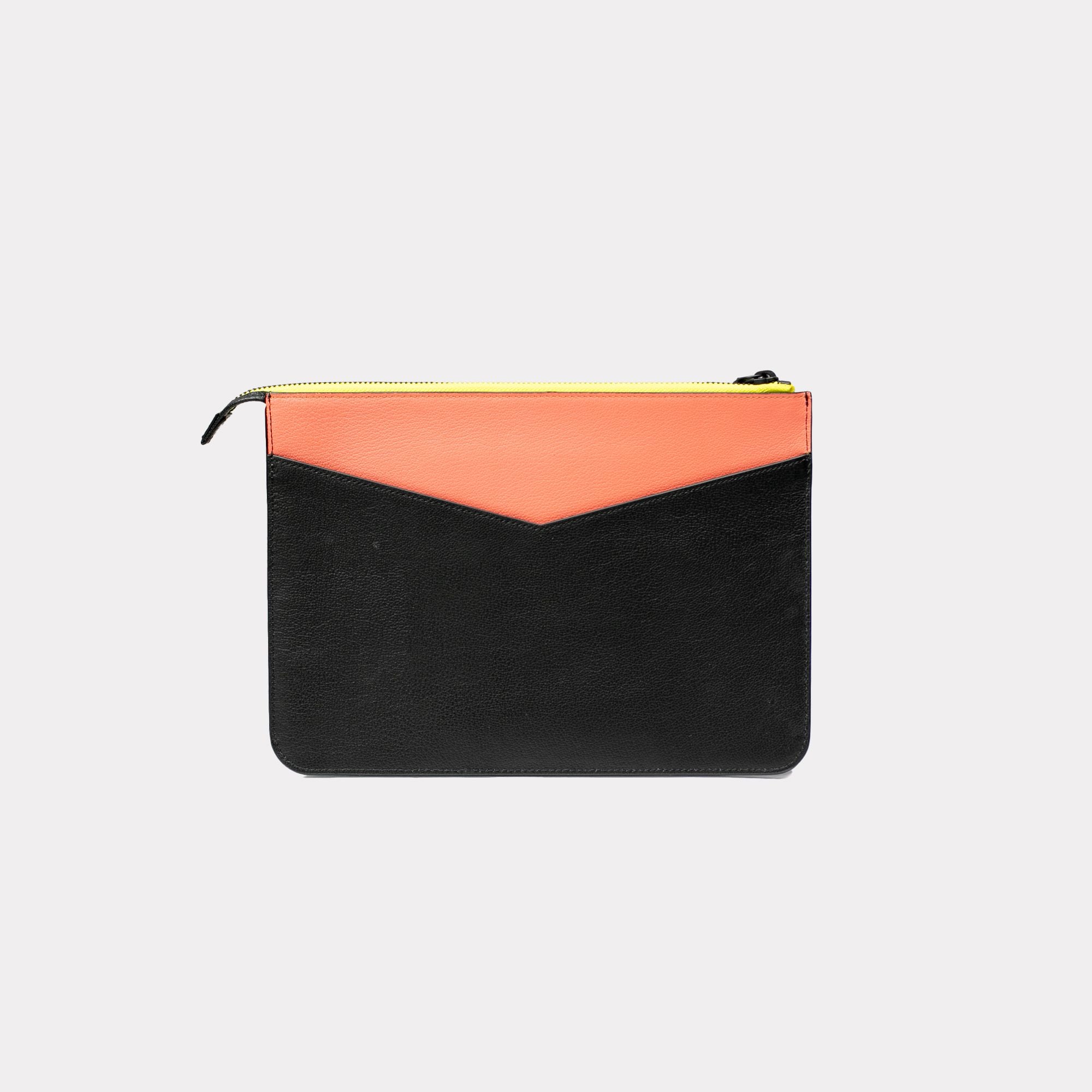  KENZO Logo Large Leather Clutch - Black / Yellow 