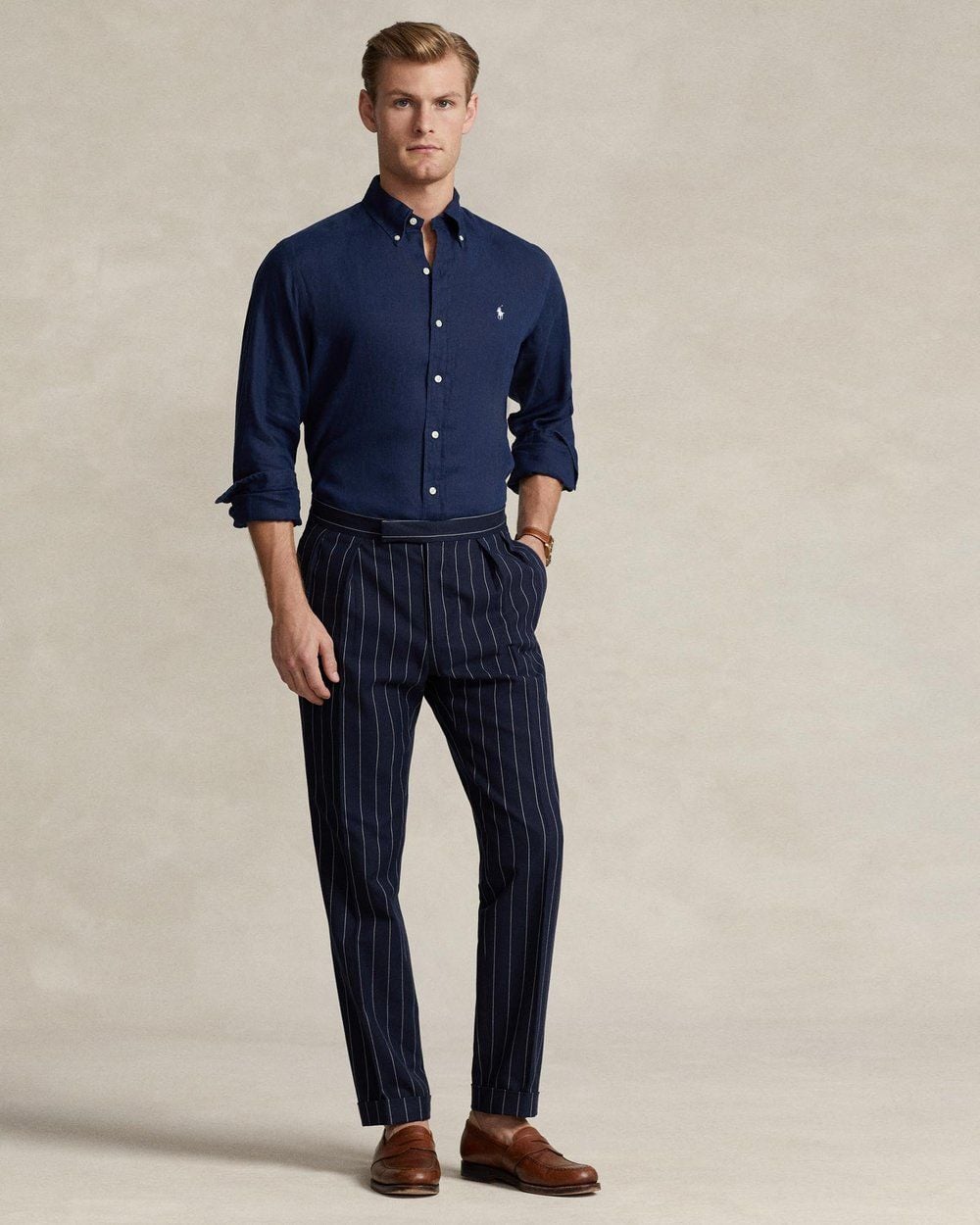  Polo Ralph Lauren Classic Fit Linen Shirt - Navy 