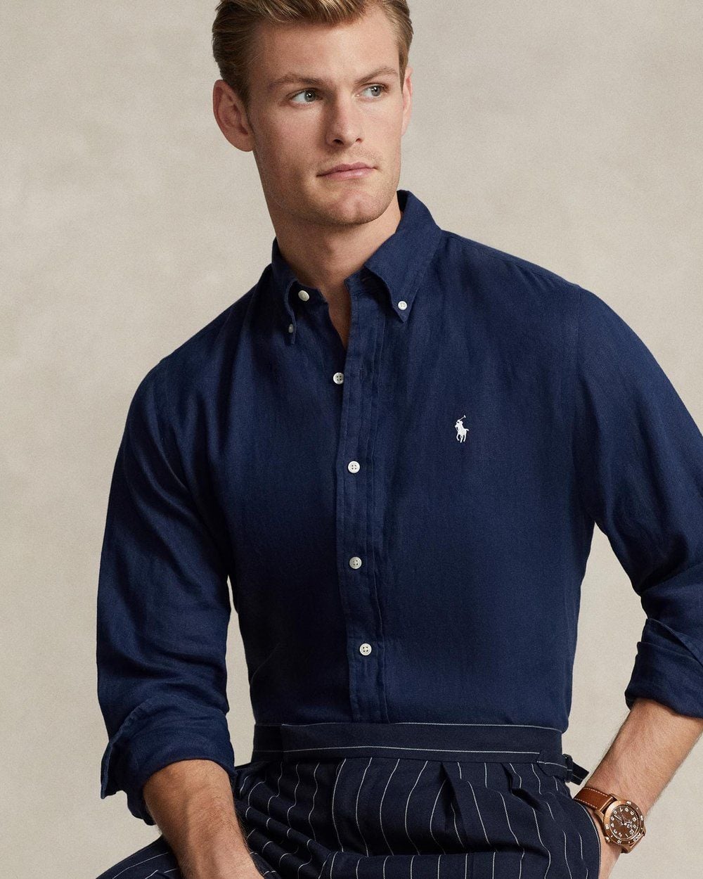  Polo Ralph Lauren Classic Fit Linen Shirt - Navy 