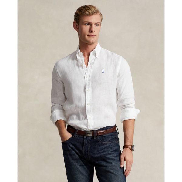  Ralph Lauren Custom Fit Linen Shirt - White 
