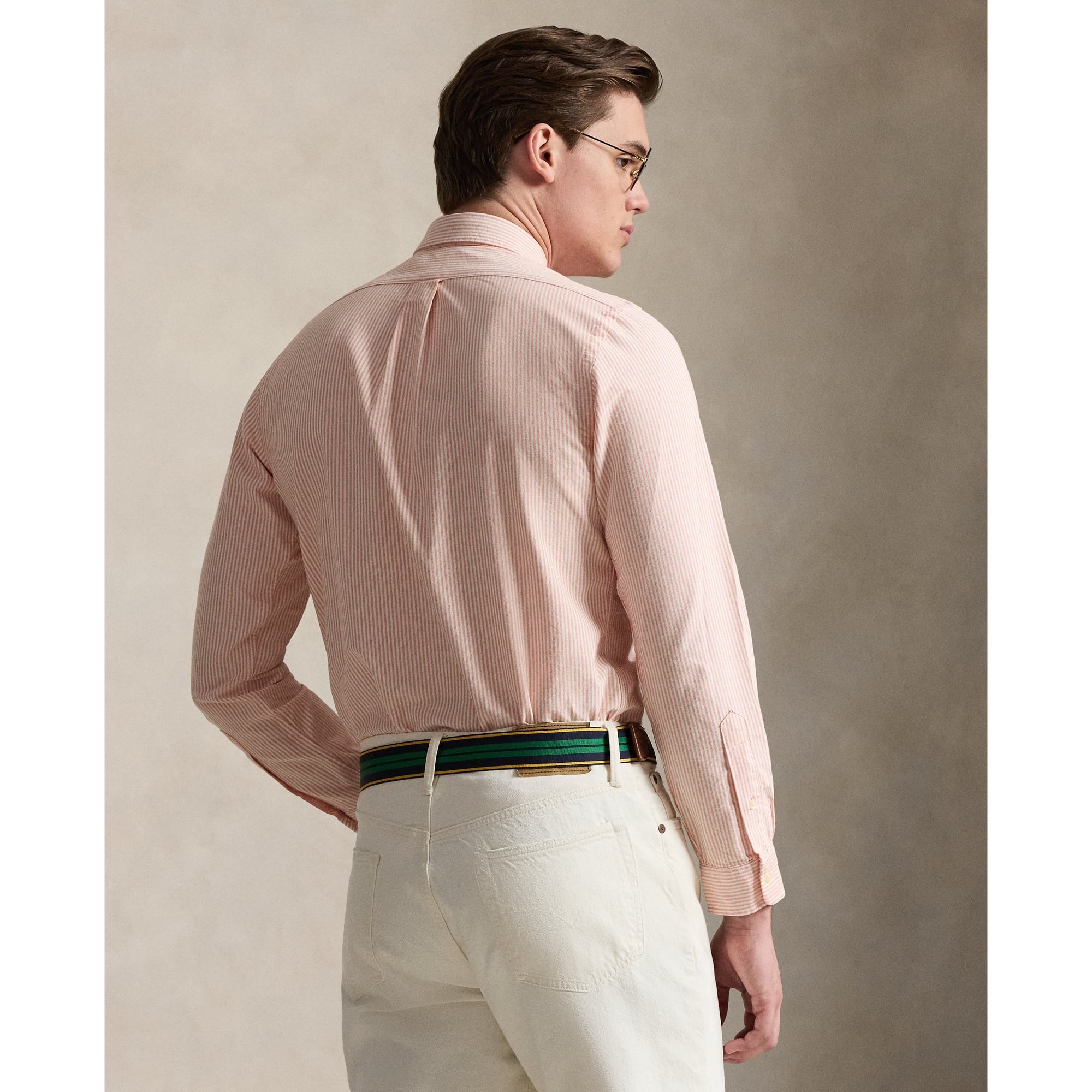  Ralph Lauren Classic Fit Striped Oxford Shirt - Peach 