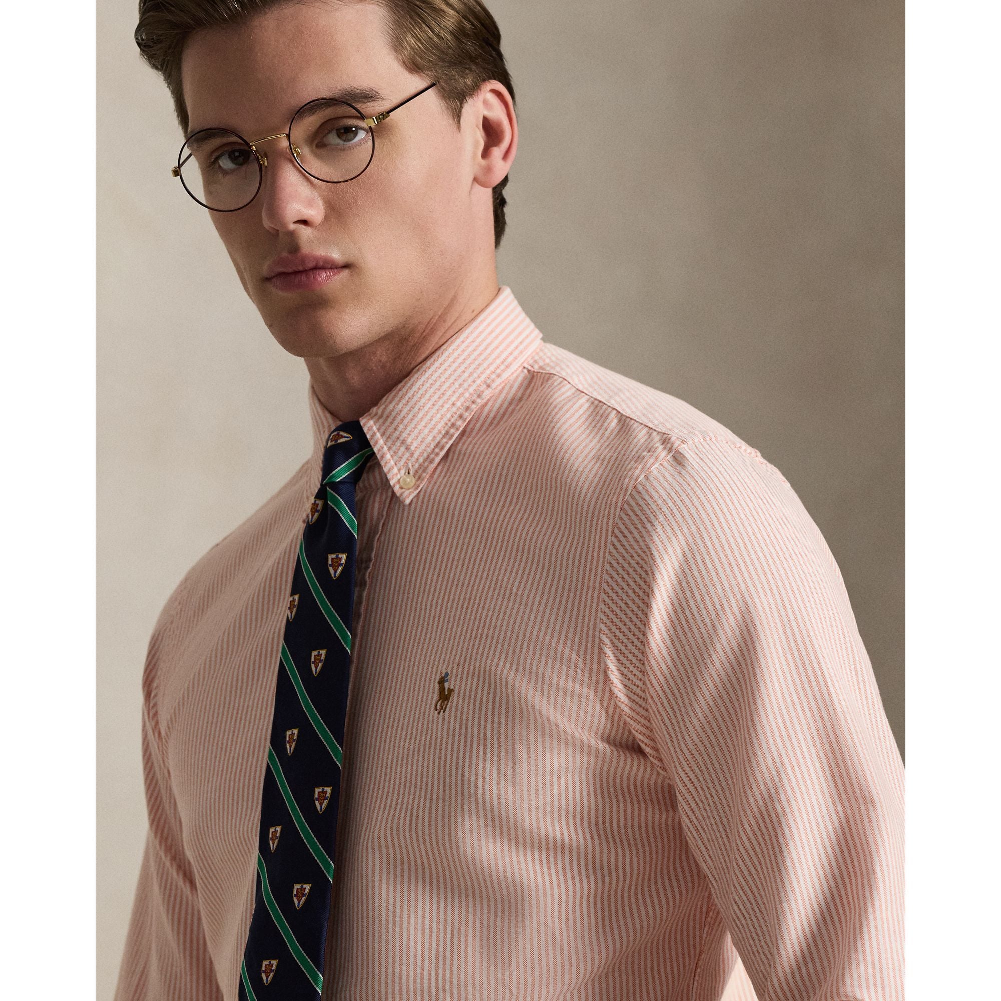  Ralph Lauren Classic Fit Striped Oxford Shirt - Peach 