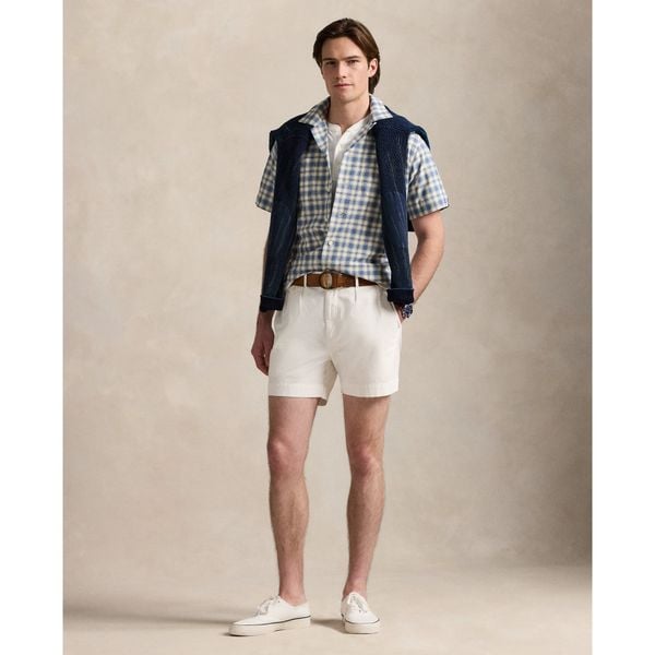  Ralph Lauren Classic Fit Plaid Oxford Camp Workshirt - Blue / Cream 