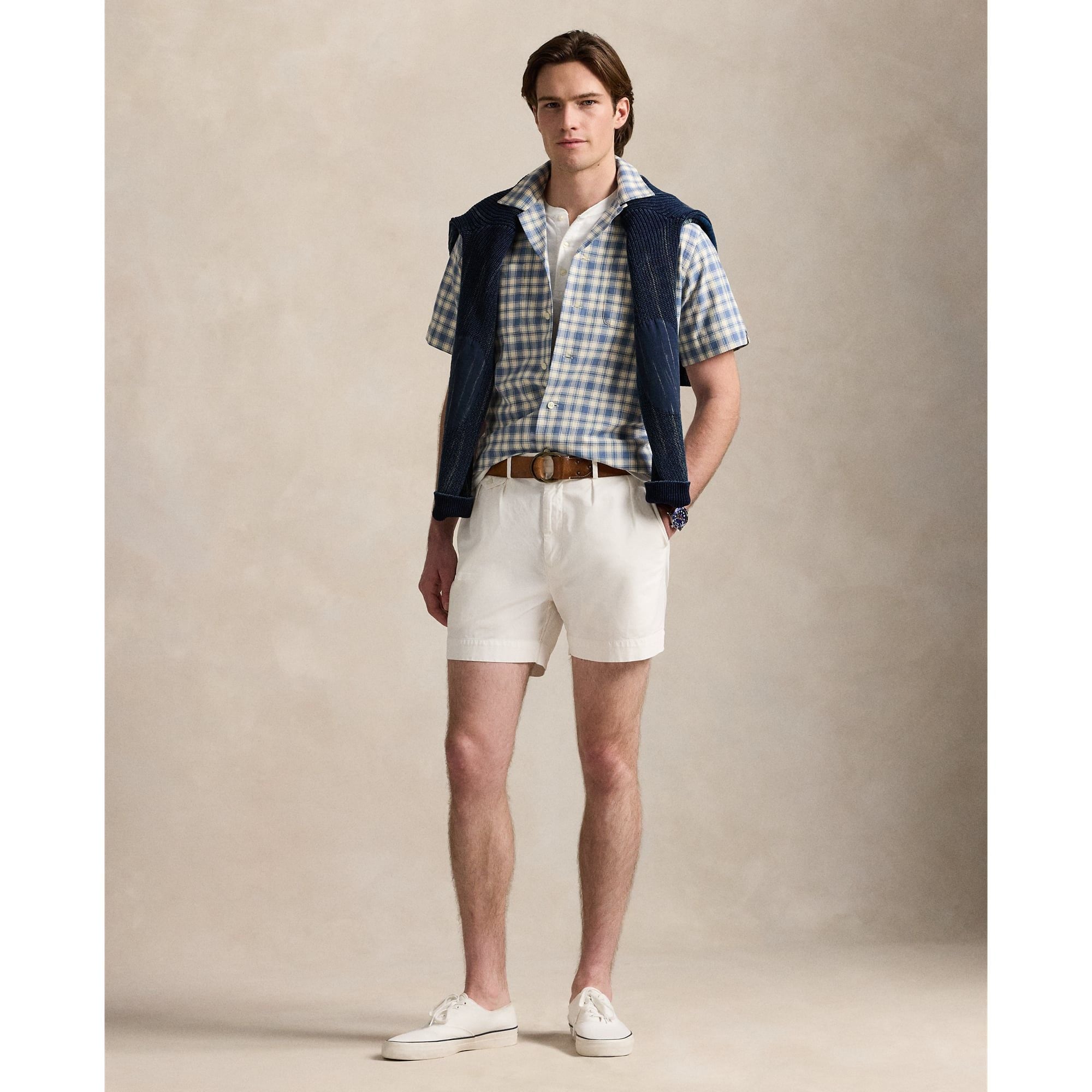  Ralph Lauren Classic Fit Plaid Oxford Camp Workshirt - Blue / Cream 