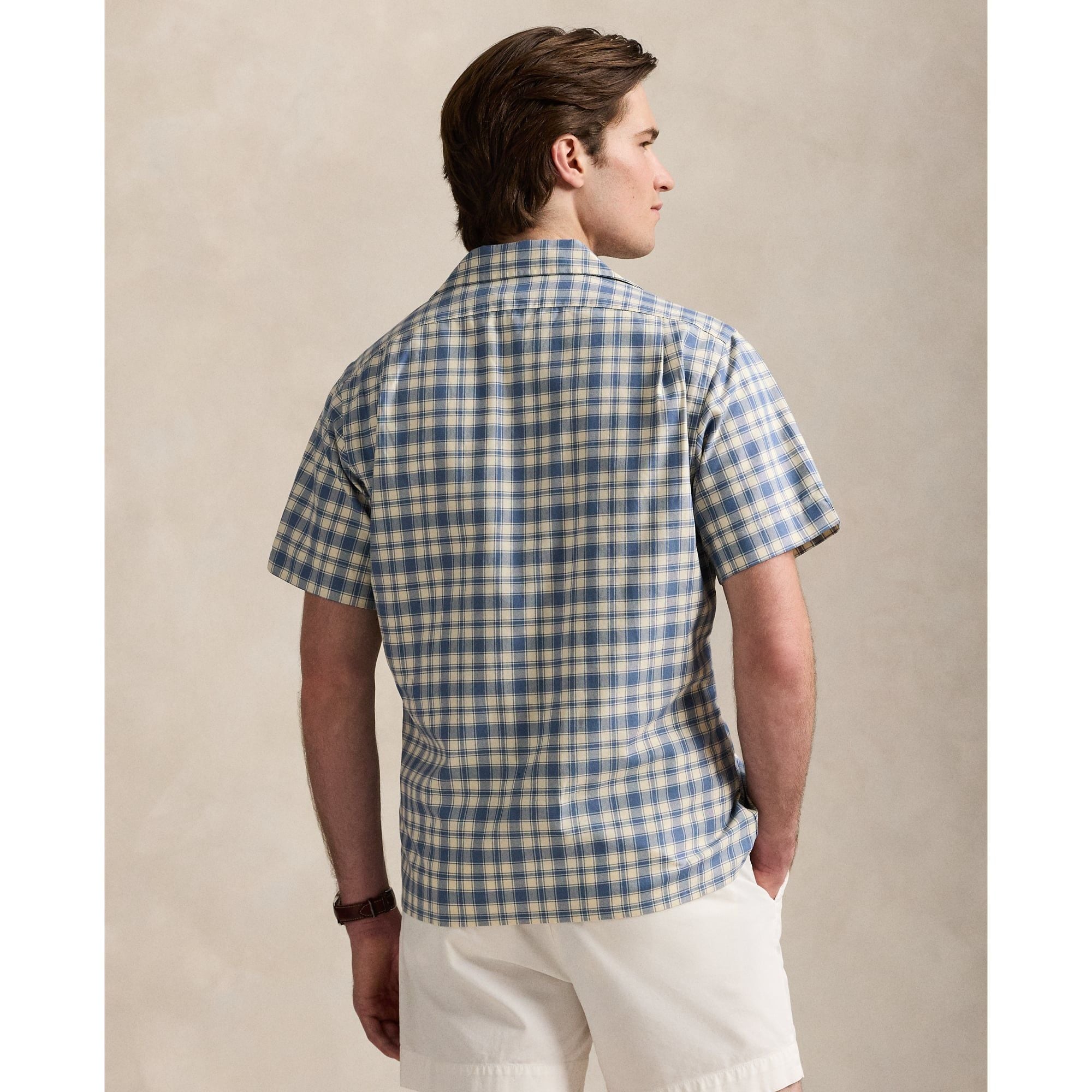  Ralph Lauren Classic Fit Plaid Oxford Camp Workshirt - Blue / Cream 