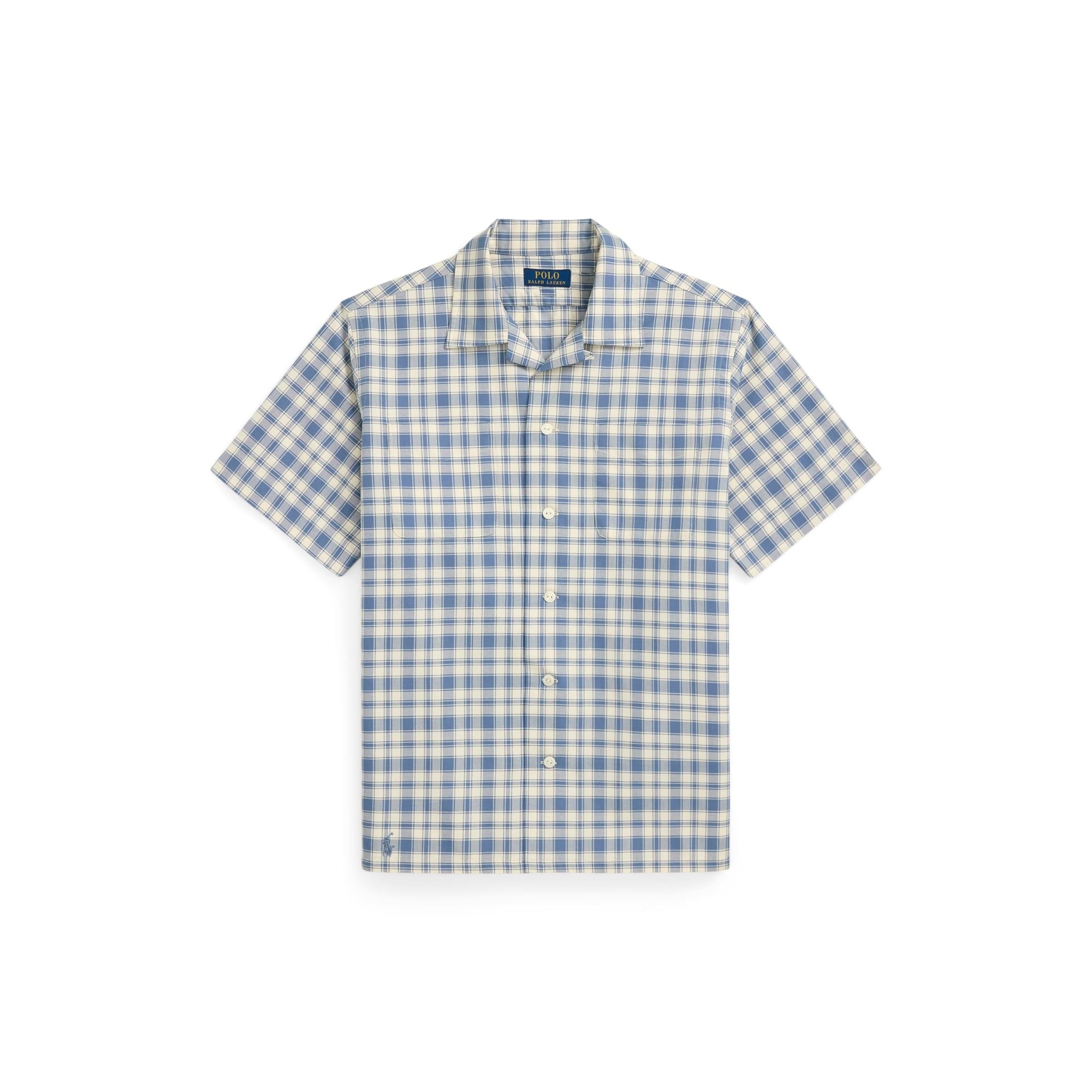  Ralph Lauren Classic Fit Plaid Oxford Camp Workshirt - Blue / Cream 