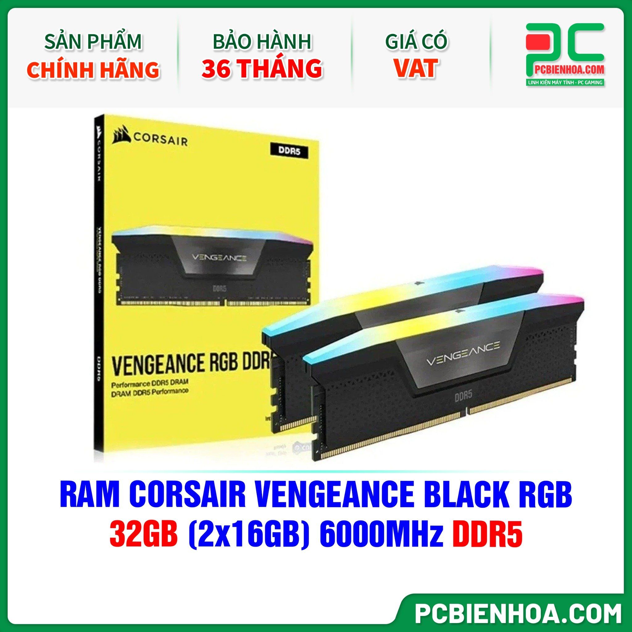  RAM CORSAIR VENGEANCE BLACK RGB - 32GB (2x16GB) 6000MHz DDR5 (CMH32GX5M2E6000C36) 