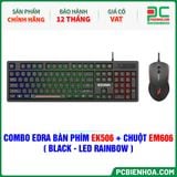  COMBO EDRA BÀN PHÍM EK506 + CHUỘT EM606 ( BLACK - LED RAINBOW ) 