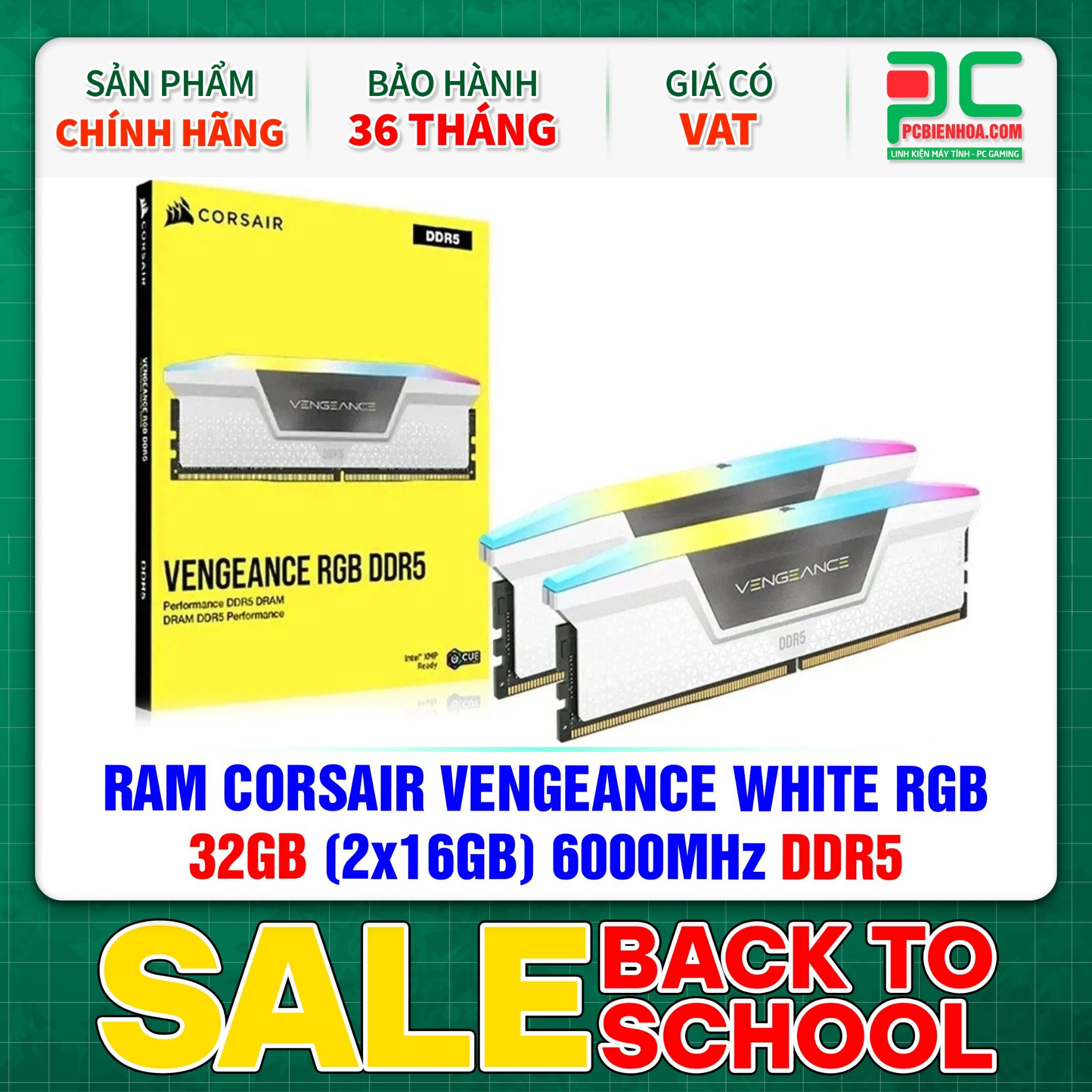  RAM CORSAIR VENGEANCE WHITE RGB - 32GB (2x16GB) 6000MHz DDR5 (CMH32GX5M2E6000C36W) 