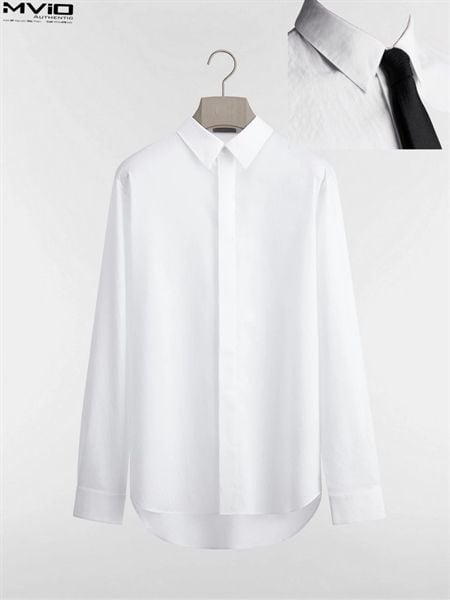  Sơ Mi Dior Trắng Dài Tay Vân Oblique Chìm 013C501A4743 002 