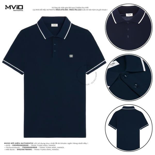  Polo Celine Navy Cổ Viền Trắng Logo Ngực 2X75H626U07OW 
