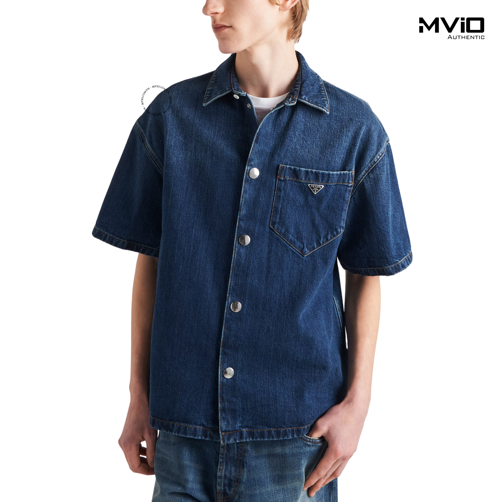  Sơ Mi Prada Denim Xanh Tag Ngực GEC067_109J_F0008 