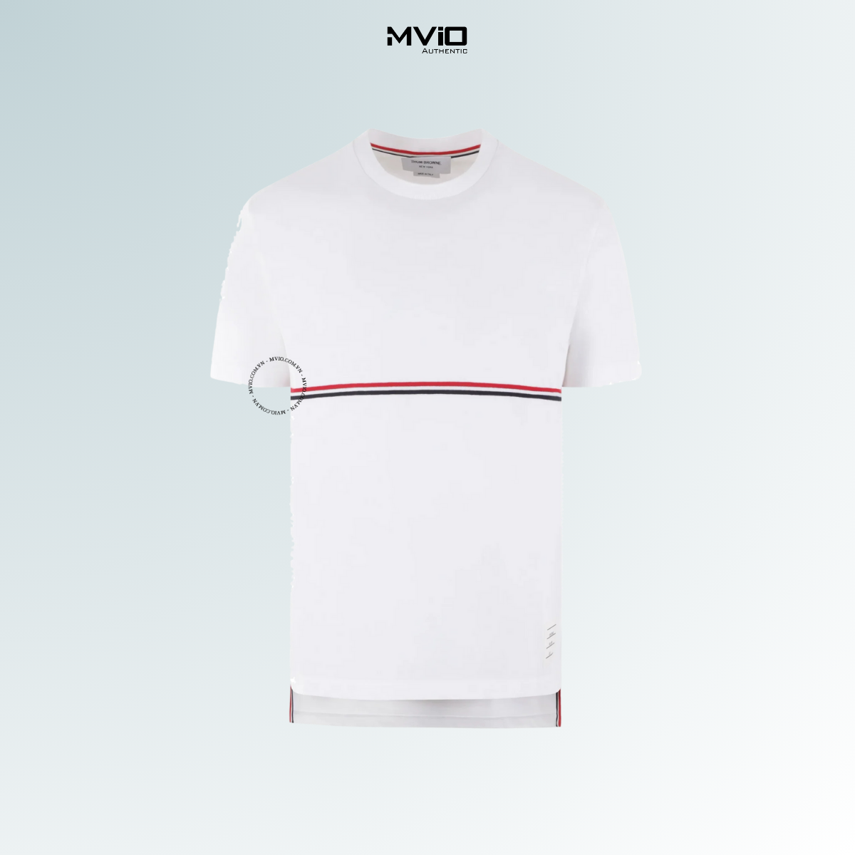  Phông Thom Browne Trắng Kẻ Màu MJS221 AJ0058 100 