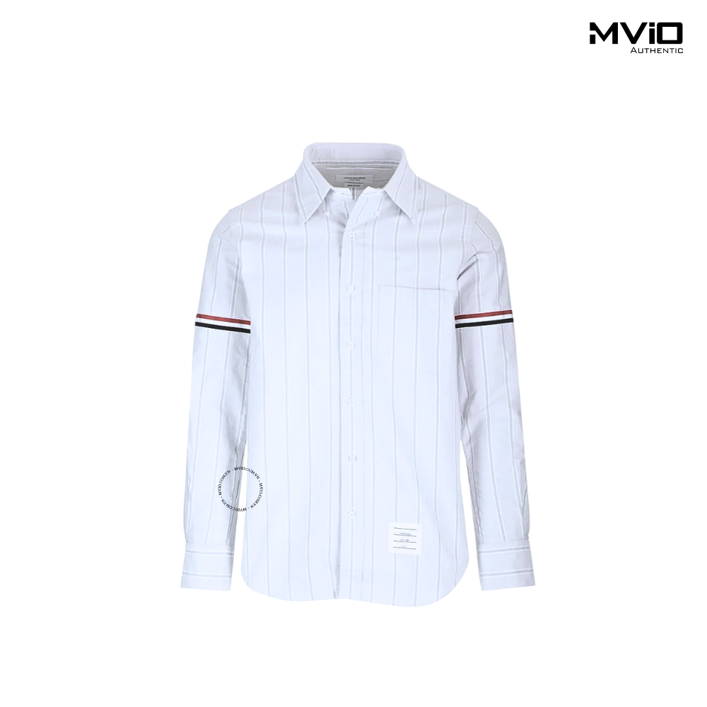  Sơ Mi Thom Browne Trắng Kẻ Xám To Oxford MWL301O 07720 