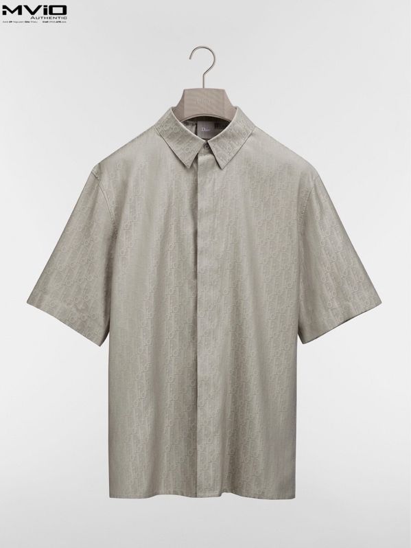  Sơ Mi Dior Xám Cotton Pha Lụa Vân Oblique 683C546A6051_C888 