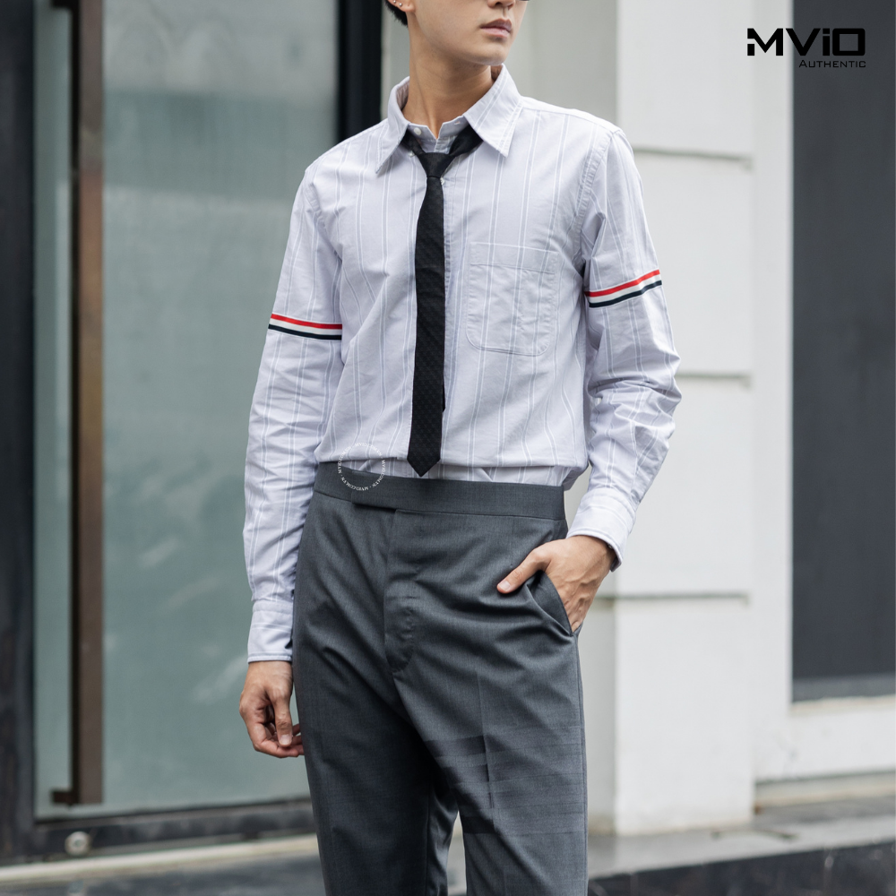  Sơ Mi Thom Browne Trắng Kẻ Xám To Oxford MWL301O 07720 