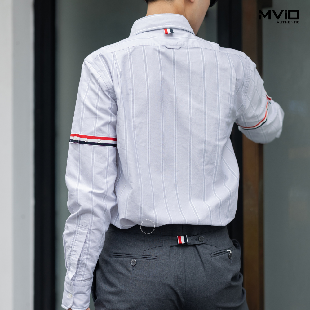  Sơ Mi Thom Browne Trắng Kẻ Xám To Oxford MWL301O 07720 