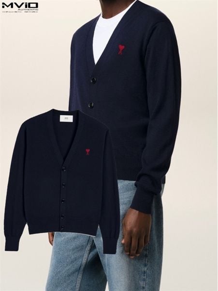  Khoác Cardigan Ami Paris Xanh Navy Tim Đỏ HKC361.001 