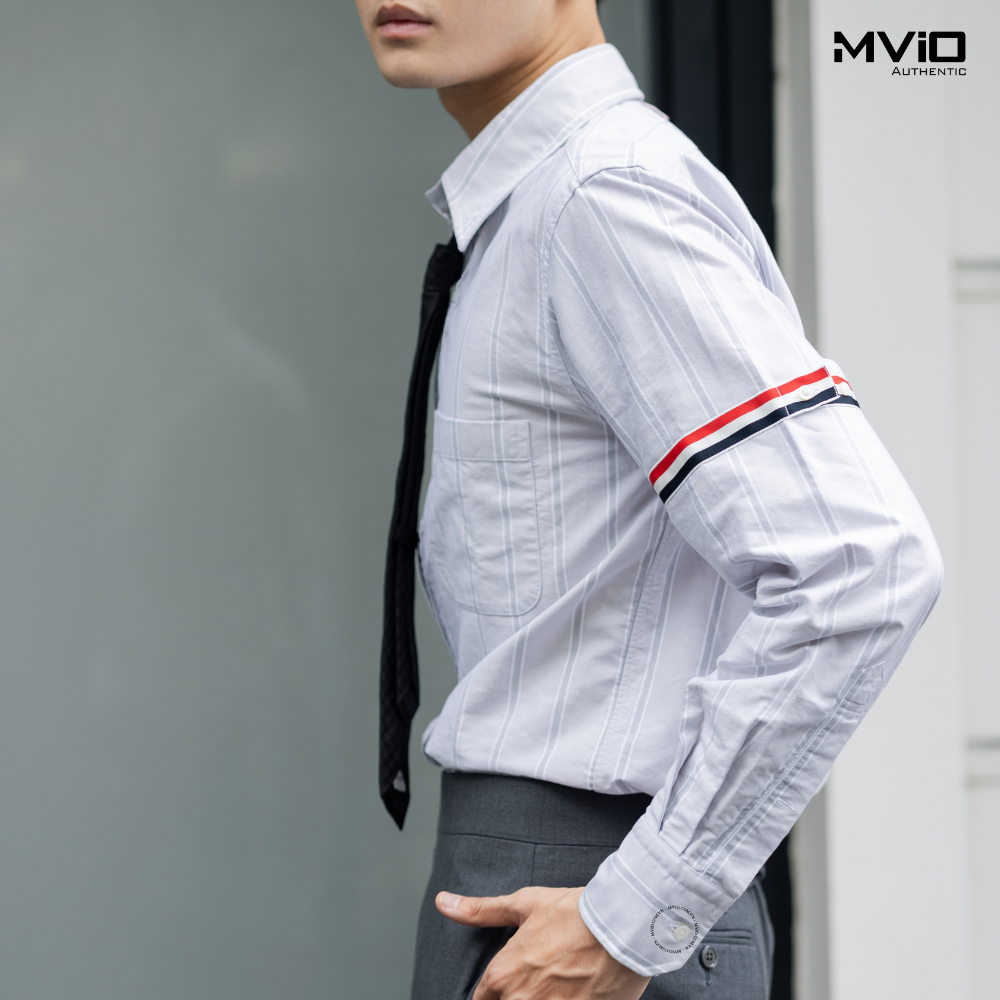  Sơ Mi Thom Browne Trắng Kẻ Xám To Oxford MWL301O 07720 