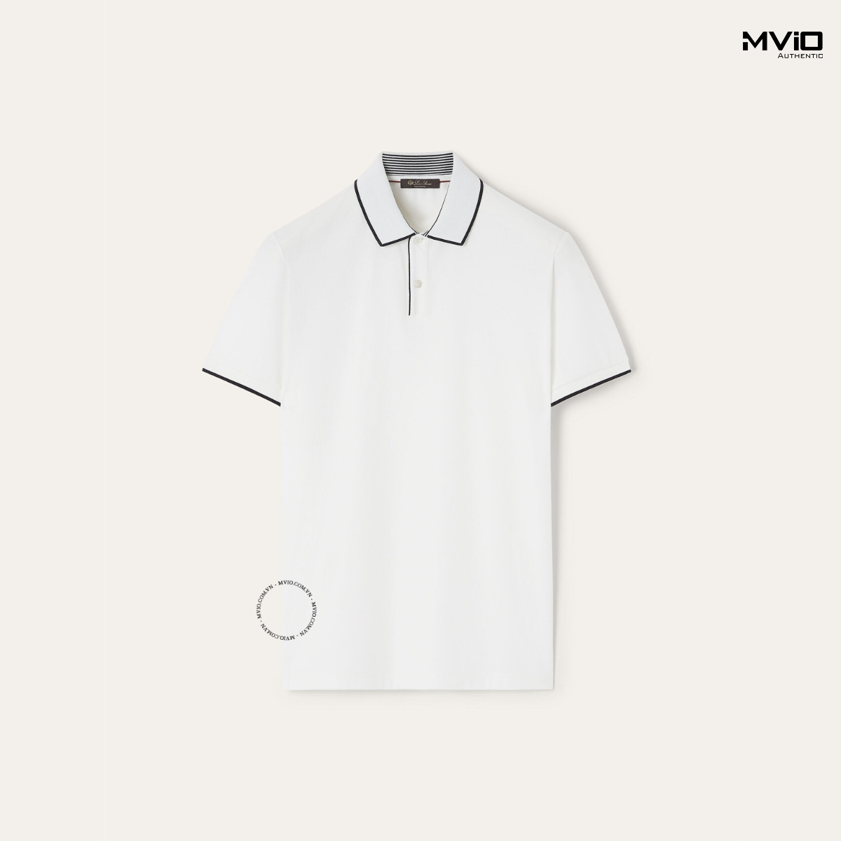  Polo Loro Piana Trắng Cổ Viền Đen FAI4903 69544 