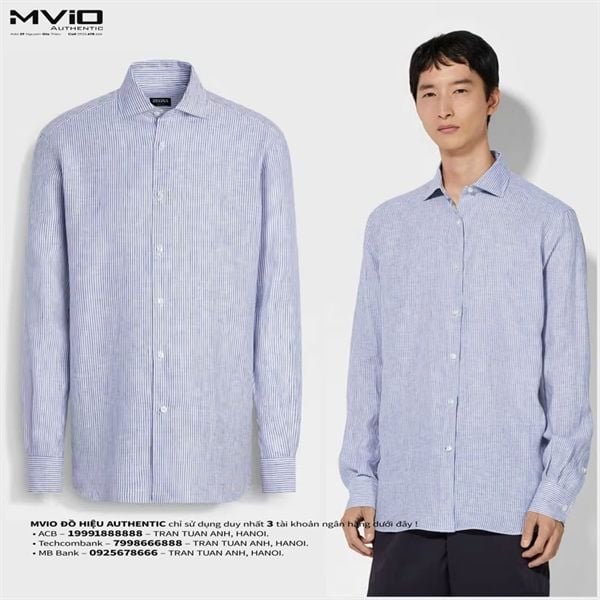  Sơ Mi Zegna Dài Tay Xanh Kẻ UFX27A9 SRF7 
