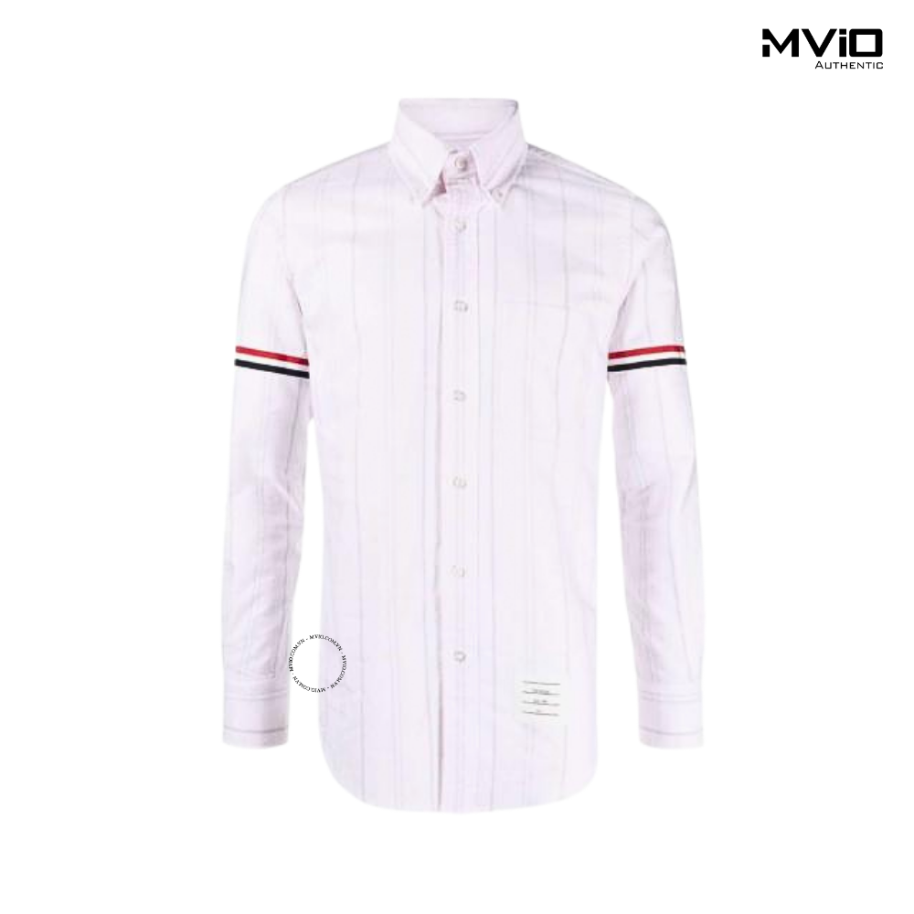  Sơ Mi Thom Browne Trắng Hồng Nhạt Kẻ Xám MWL301O07720 680 