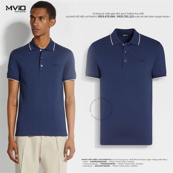  Polo Zegna Xanh Dương Cổ Viền Trắng UD358A7.D746.B07.50.R 