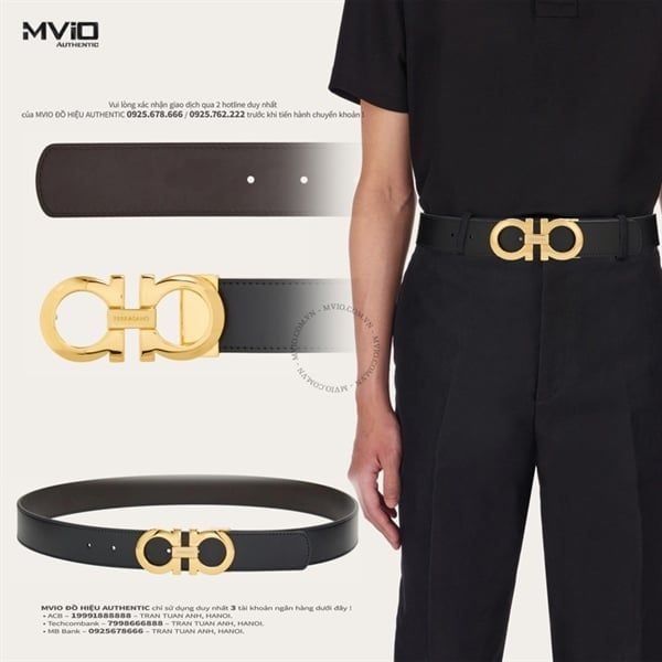  Belt Salvatore Đen Mặt Khoá Gold 675542 586940 