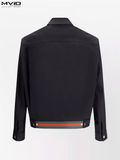 Khoác Gucci Đen Cổ Bẻ Khoá Zip Vạt Cờ Sau 827503 ZAQH5 1000 