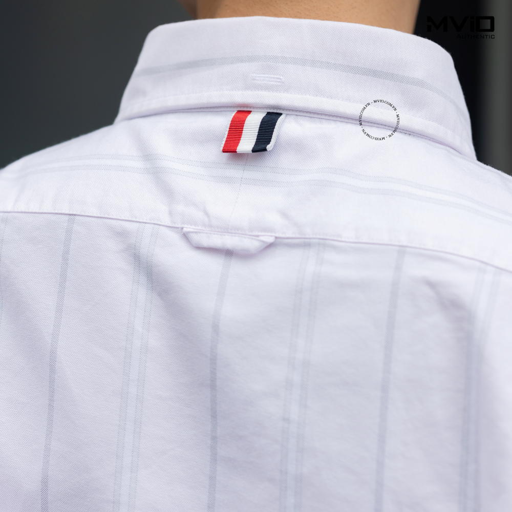  Sơ Mi Thom Browne Trắng Hồng Nhạt Kẻ Xám MWL301O07720 680 