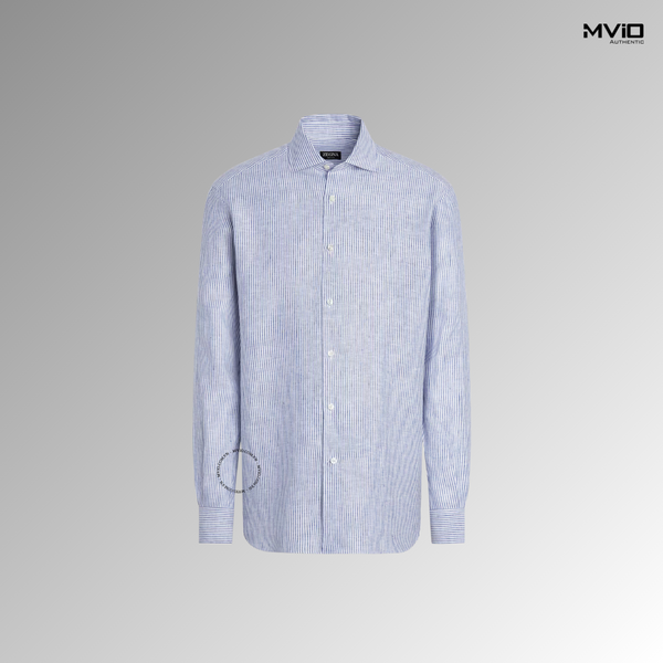  Sơ Mi Zegna Dài Tay Xanh Kẻ UFX27A9 SRF7 