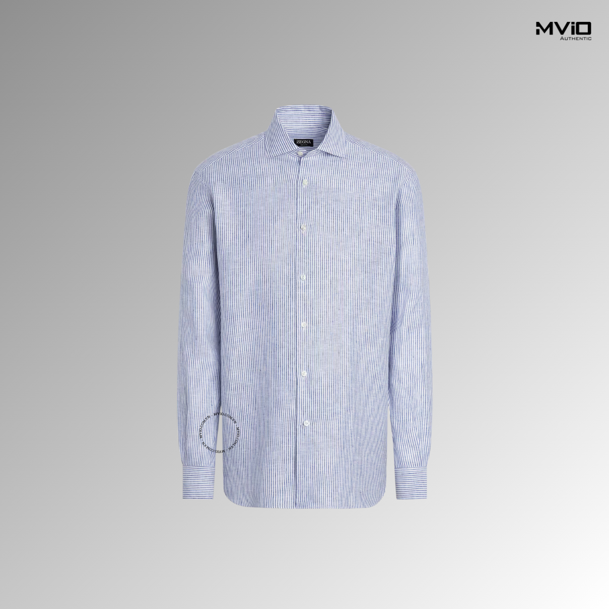  Sơ Mi Zegna Dài Tay Xanh Kẻ UFX27A9 SRF7 