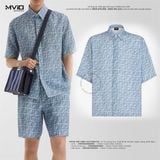  Sơ Mi Fendi Cộc Tay Xanh Blue Vân FF FS0795AR62F0GCT 