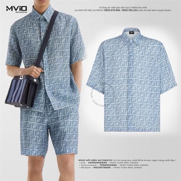  Sơ Mi Fendi Cộc Tay Xanh Blue Vân FF FS0795AR62F0GCT 
