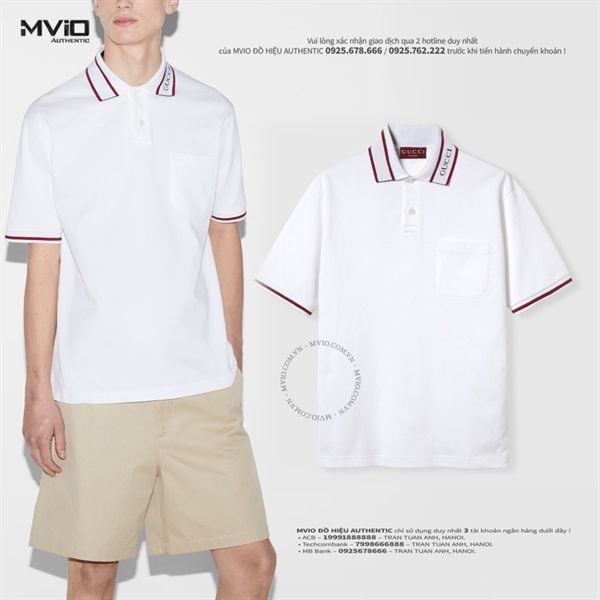  Polo Gucci Trắng Viền Đỏ 784422 XJGJW 9692. 