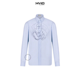  Sơ Mi Dior Dài Tay Xanh Nhạt Kẻ Hoạ Tiết Ngực 383C563A5802 
