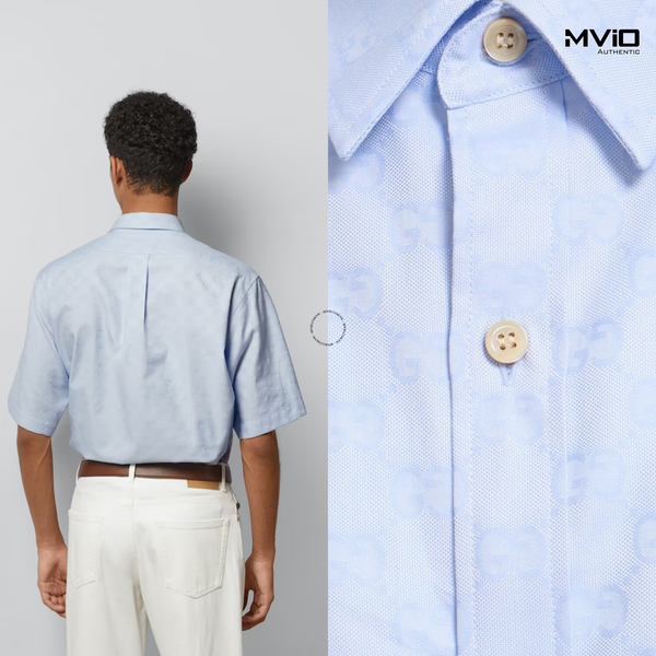  Sơ Mi Gucci Xanh Nhạt Cộc Tay Vân Mono 770295 ZAM9M 4850 